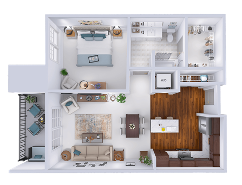 Floor plan for 1 bed, 1 bath, 808 sqft